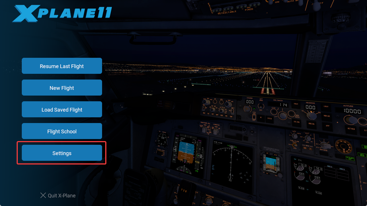 X-Plane Settings Menu