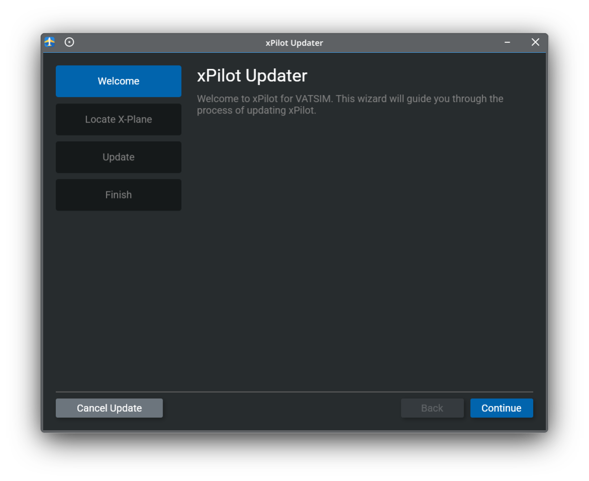 xPilot Updater Welcome Screen
